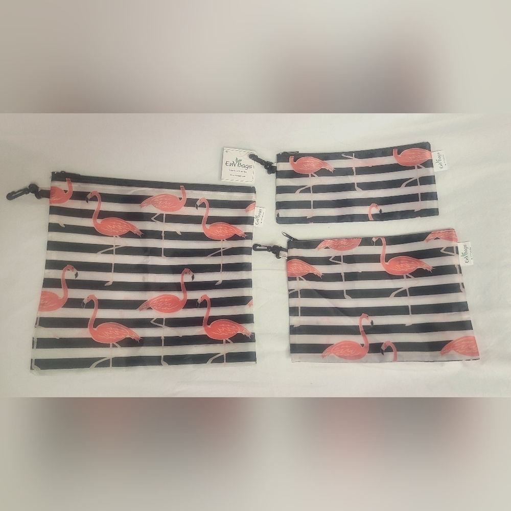ENVBAGS Falmingos 3 Piece Reusable Water Resistant Pouches NWT